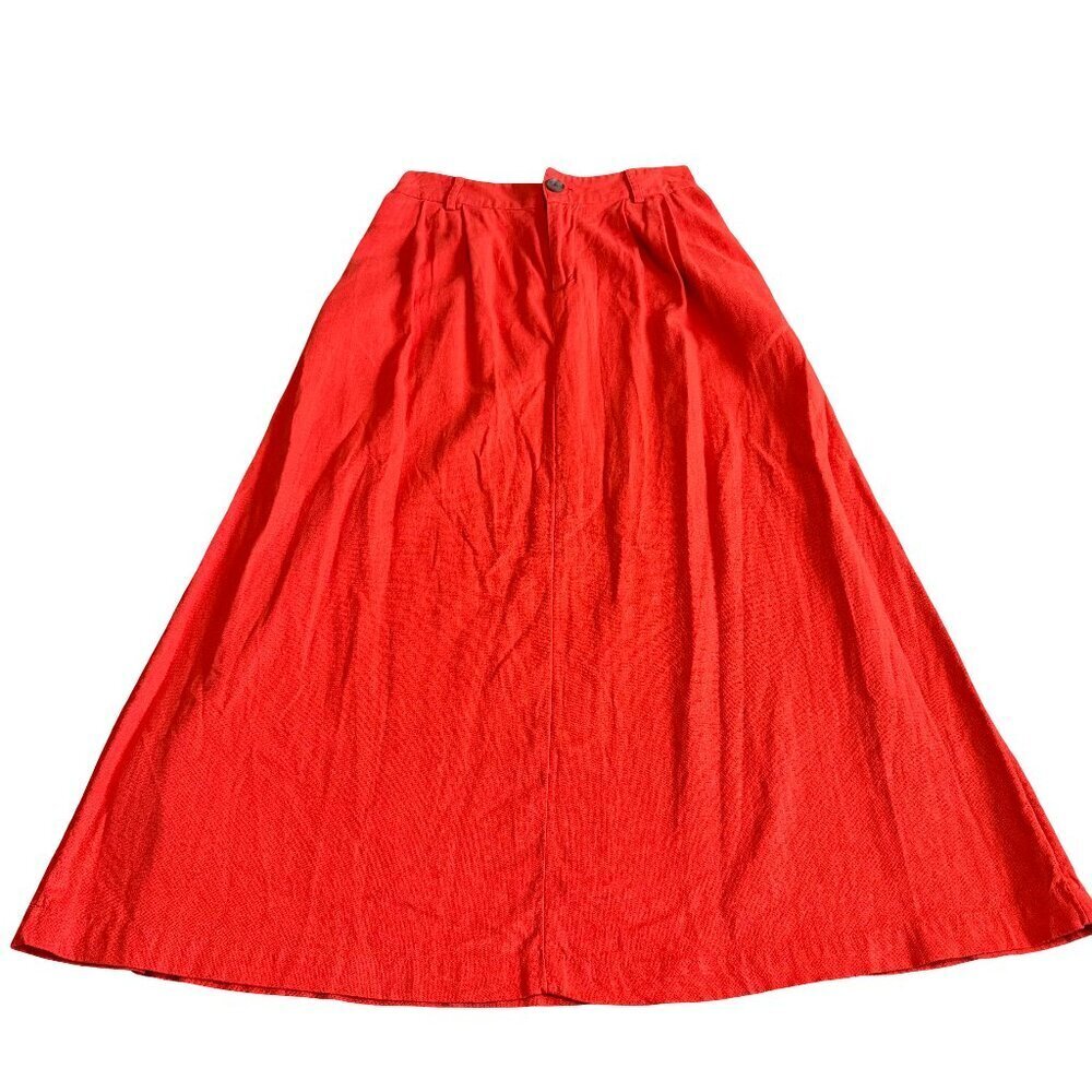 A New Day Linen Blend Bold Red Orange Skirt Pull-On Midi A-Line Colorful Small